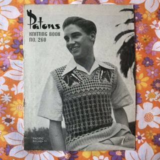 No.  260 Patons Knitting Pattern Book Vintage 1930s 1940s Men’s Jumpers