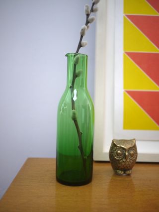 Vintage Retro Mid Century Modern Style Small Green Glass Vase Jug