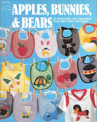 Apples Bunnies & Bears 20 Appliques For Children Bib & Quilt Pattern Vintage 