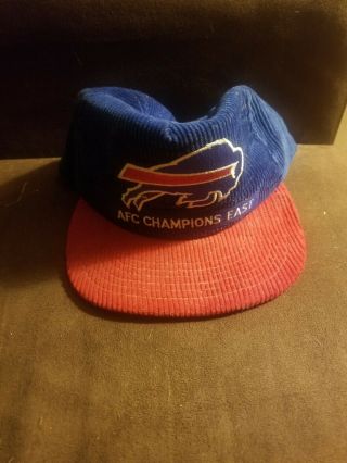 Vtg Buffalo Bills Afc East Champions Red And Blue Corduroy Snapback Hat Cap Nfl