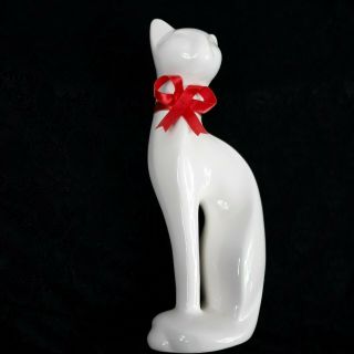 Vintage Mid Century Siamese Cat White Bow Tie Tall Cat Figurine
