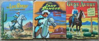 3 Vintage Whitman Tell - A - Tale Books Gene Autry,  The Lone Ranger Desert Storm,