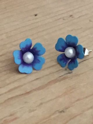 vintage style Miniature Enamel Forget - me - not blue flower earrings 5