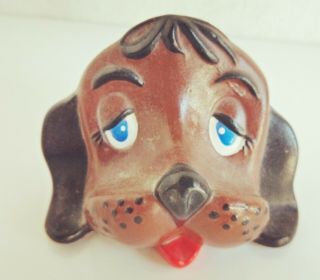 Vintage Dog Hound Head Figurine Ornament Glasses Holder,  Ceramic Signed Jw (9351)