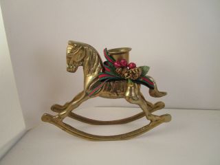 Vintage Metal Brass Christmas Rocking Horse Candle Holder