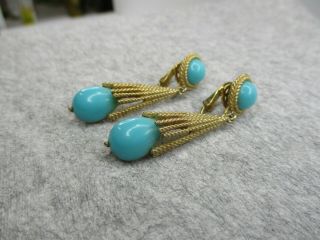 Vintage Earrings Signed Avon Clipon Aqua Blue Lucite Dangle Drop