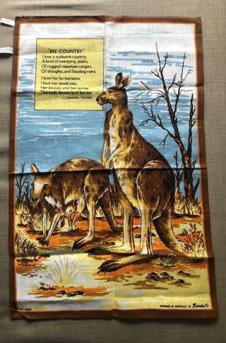 Vintage Tea Towel “my Country” Poem By Dorothea Mackellar Kangaroos Australia