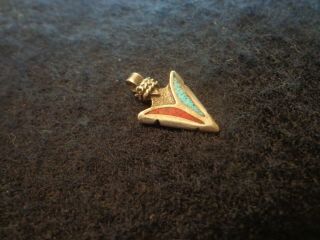 Vtg Crushed Turquoise Sterling Silver Arrow Head Charm Or Tiny Pendant Old Pawn