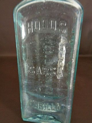 Vintage Hood ' s Sarsaparilla Aqua Glass Bottle (15C013) 4