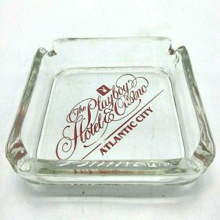 Vintage 80s Playboy Hotel And Casino Atlantic City Square Clear Glass Ashtray