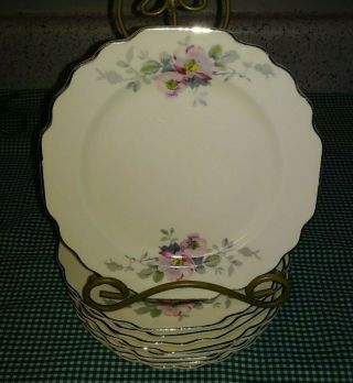 Vtg Set Of 8 W S Geoge Lido Canarytone Bread & Butter Plates Pink Gray Floral