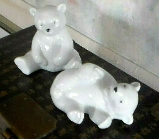 Vintage Porcelain Polar Bear Cub Figurines,  In Exc.  Cnd