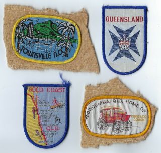 4 X Queensland Gold Coast Townsville Toowoomba Australia Vintage Cloth Patches