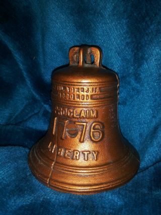 Vintage Cast Iron Coin Bank 1776 Liberty Bell Cracked Copper Color Bicentennial