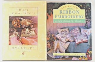Wool Embroidery And Design,  Ribbon Embroidery 2 Hard Cover Vintage Craft Books