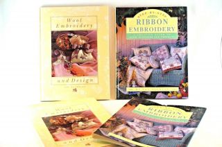 Wool Embroidery and Design,  Ribbon Embroidery 2 Hard Cover Vintage Craft Books 5