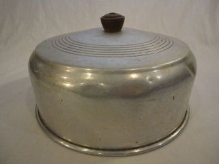 Vintage 10 " Aluminum Cake Pie Cover With Wood Knob Handle Hd12