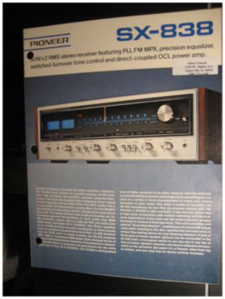 Pioneer Sx - 838 Stereo Receiver Brochure
