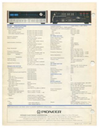 Pioneer SX - 838 Stereo Receiver Brochure 2