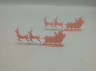 Vintage Pair Cake Toppers Santa Sleigh Reindeer Plastic 4 " Baking Decorating
