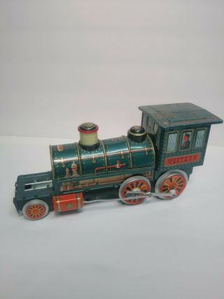 Vintage Tin Trade Mark Modern Toys Western Train Engine Locomotive Made In Japan