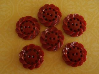 6 Vintage French Deco 1940s Buttons Pierced Burgundy 22mm Sew Knit Quilt Craft