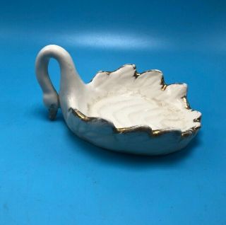 Vintage White Swan Shaped Ceramic Soap Dish - Gold Beak,  Eyes And Feather Trim