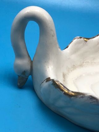 Vintage White Swan Shaped Ceramic Soap Dish - Gold Beak,  Eyes And Feather Trim 2