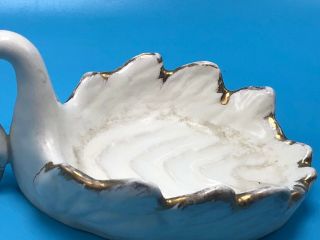 Vintage White Swan Shaped Ceramic Soap Dish - Gold Beak,  Eyes And Feather Trim 3