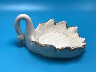 Vintage White Swan Shaped Ceramic Soap Dish - Gold Beak,  Eyes And Feather Trim 4