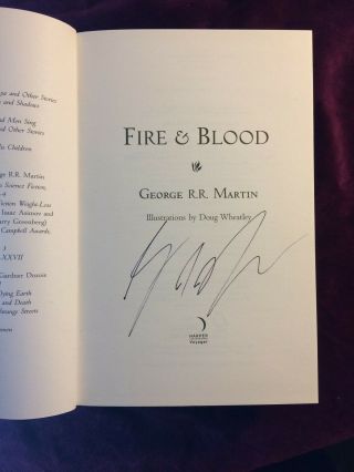 Signed George R.  R.  Martin Book - Fire And Blood - (game Of Thrones)
