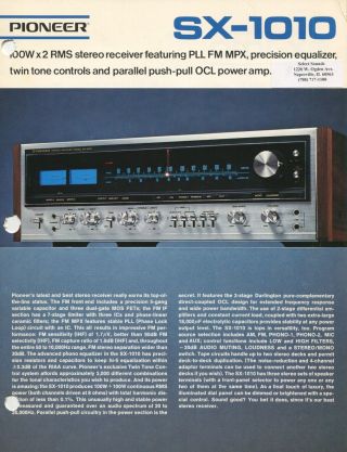Pioneer Sx - 1010 Stereo Receiver Brochure 1974 & Lab Report