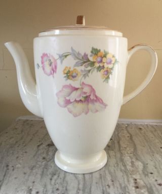 Vintage Deco Floral Rose Of Sharon & Apple Blossom Cream Coffeepot Gold Trim