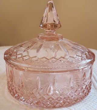 Vintage Mid Century Indiana Pink Princess Glass Candy Dish With Lid 60 