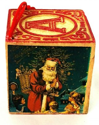 Vintage Wooden Toy Santa Alphabet Block Christmas Holiday Ornament Decoration