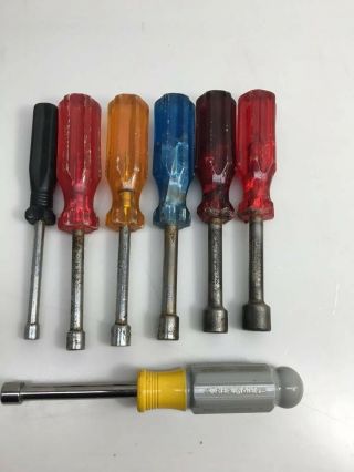 Vintage Nut Drivers Acrylic Handles Tools Set Of 7,  Sizes 3/16 " To 1/2 "