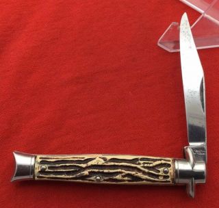 Vintage Colonial Prov Usa Fishtail Bowtie Folding Pocket Knife Faux Bone