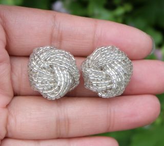 Pretty Vintage 1980s Sparkle Clear Glass Seed Bead Clip On Earrings