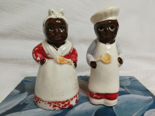 Vintage Salt And Pepper Shakers Black Americana Chef Mama & Papa Made In Japan