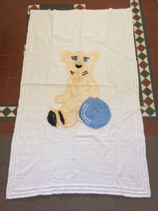 Vintage Teddy Bear Chenille Cot Blanket