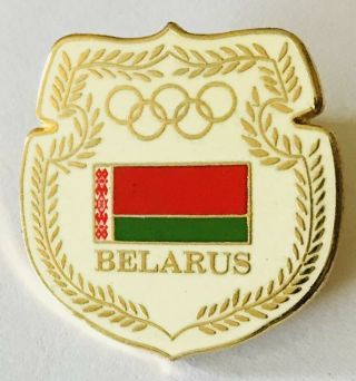 Belarus Flag Olympics Laurel Wreath Design Pin Badge Authentic Vintage (e11)