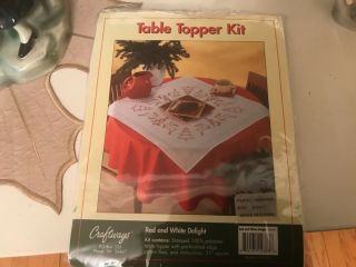 Vintage Craftways Table Topper Embroidery Kit Holiday Reindeer Nib 31”sq White
