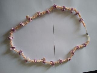 Vintage Puka Shell Necklace - Light Peach And Purple - Hawaiian,  Surfer,
