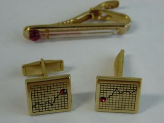 Vintage Pioneer Pennleigh Cuff Links And Tie Clasp Medical Chart And Thermometer