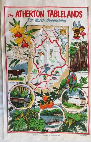 Vintage Souvenir Cotton/linen Tea Towel Atherton Tableland Far North Queensland