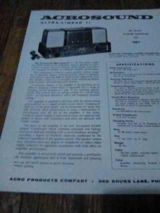 Acrosound Ultra - Linear Tube Amplifier Sales Brochure