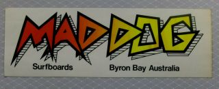 Mad Dog Surfboards,  Byron Bay.  Vintage 1980,  S Surfing Sticker
