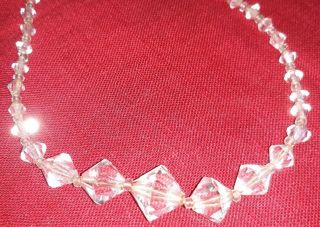 Vintage Clear Glass Crystal Bead Faceted Graduated Choker Necklace