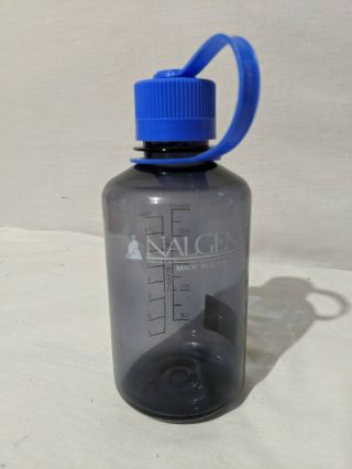 Vintage Nalgene Water Bottle 16oz Blue Cap Hiking 500ml Made In Usa