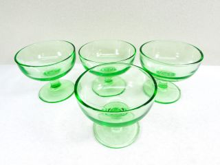 Vintage Green Glass Sherbets Set Of 4 Footed Dessert Bowls